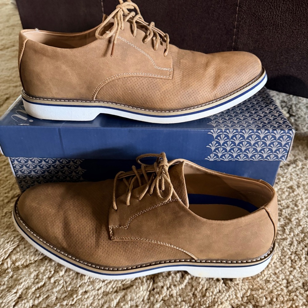 Amali Mens Payson Oxford Shoes Size 12 Tan Perforated Lace Up Dress Sneakers